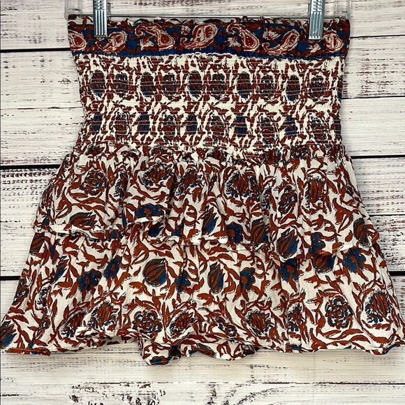 House of Harlow 1960 Revolve Marble Rust Smocked Mini Skirt Tiered Small Floral - Picture 1 of 7
